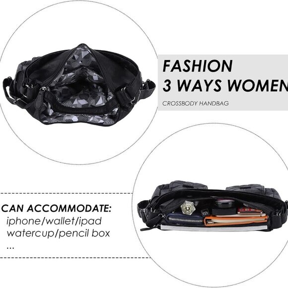 Women Multifunctional Soft Leather Handbag Purses Shoulder Hobo Backpack Crossbo - Picture 5 of 7